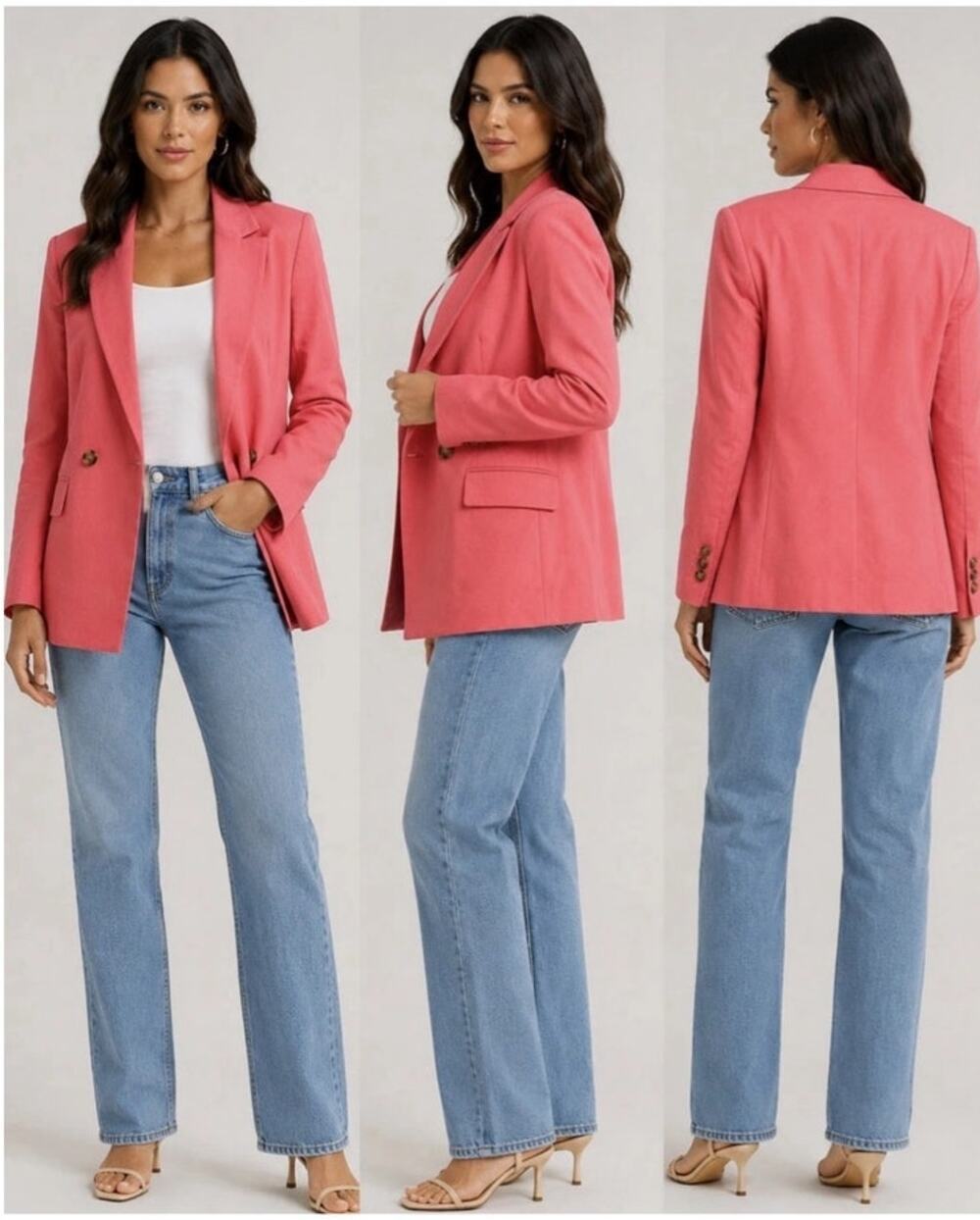Ann Taylor Linen Blend Double Breasted Blazer Sz 6 Career Minimal Tailored NWT